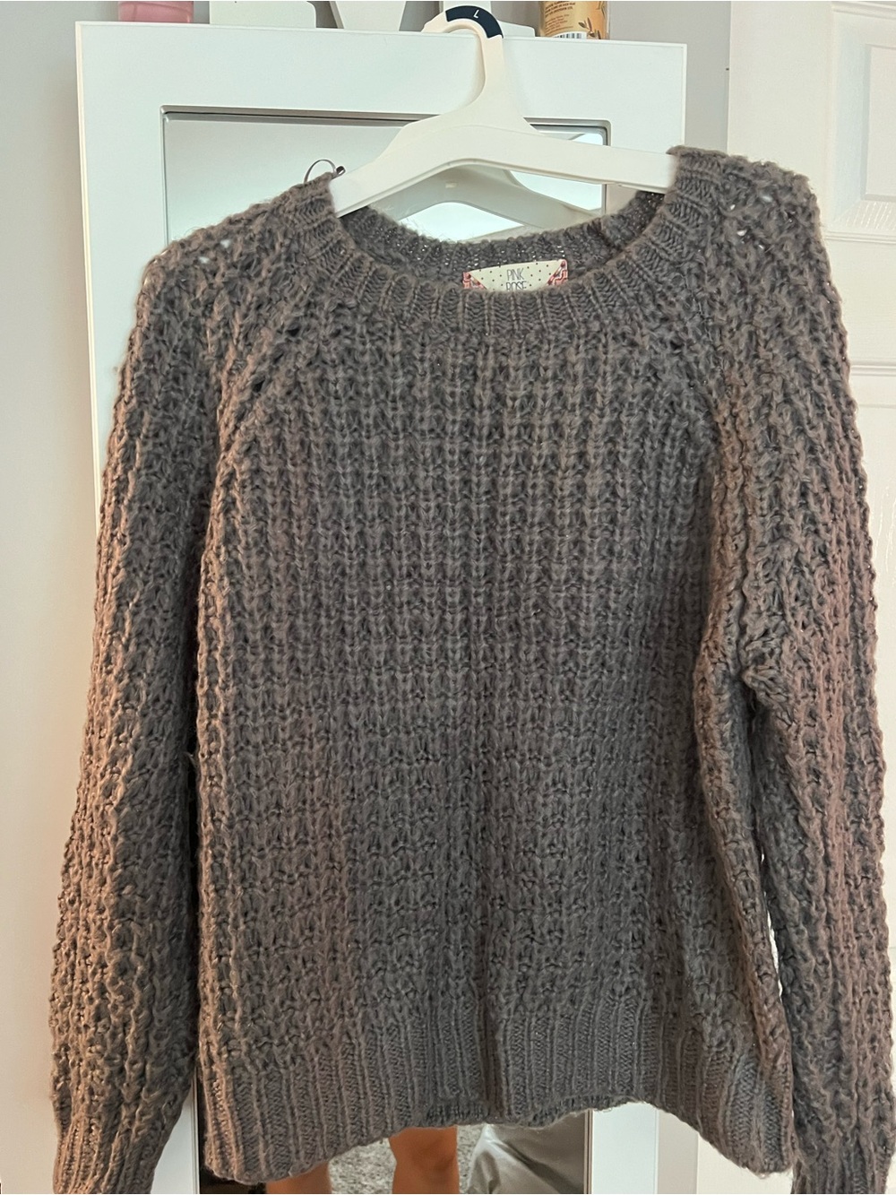 Pink Rose Chunky Crewneck Sweater in Heather Gray